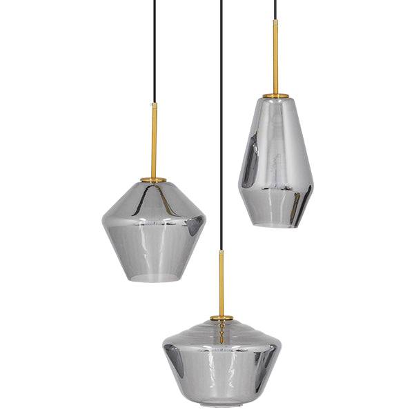 GloboStar® AMARIS 00976 Μοντέρνο Κρεμαστό Φωτιστικό Οροφής Τρίφωτο Γυάλινο Φιμέ Νίκελ Φ50 x Υ30cm - ledmania.gr