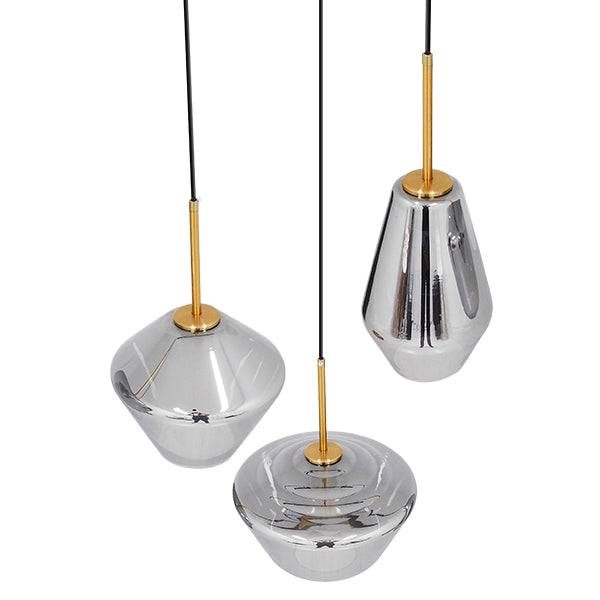 GloboStar® AMARIS 00976 Μοντέρνο Κρεμαστό Φωτιστικό Οροφής Τρίφωτο Γυάλινο Φιμέ Νίκελ Φ50 x Υ30cm - ledmania.gr