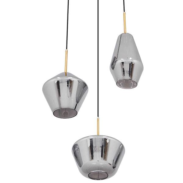 GloboStar® AMARIS 00976 Μοντέρνο Κρεμαστό Φωτιστικό Οροφής Τρίφωτο Γυάλινο Φιμέ Νίκελ Φ50 x Υ30cm - ledmania.gr