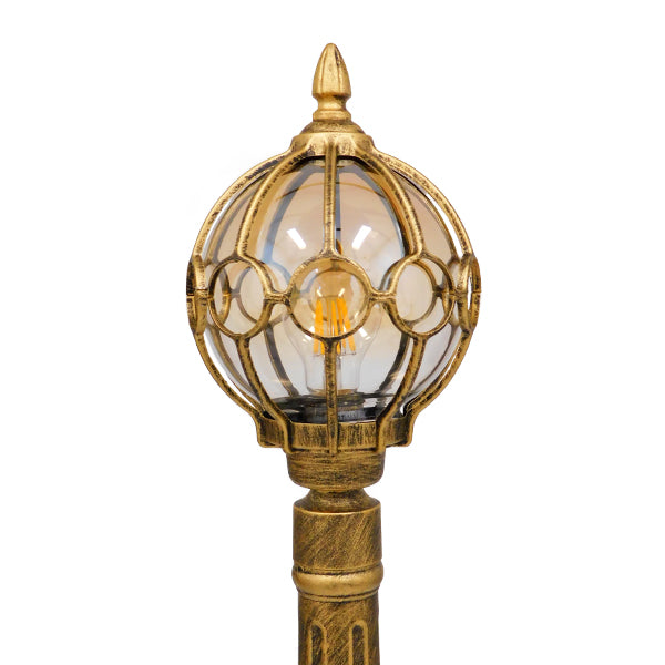 GloboStar® ETOILE 00985 Vintage Φωτιστικό Δαπέδου Μονόφωτο 1 x E27 Μπρονζέ Χρυσό Μεταλλικό Πλέγμα με Μελί Γυάλινη Μπάλα D18 x H102cm - ledmania.gr