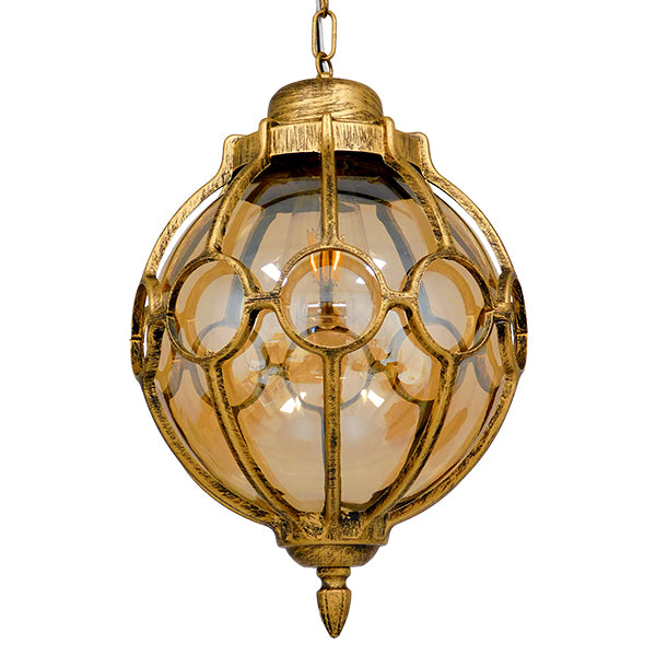 GloboStar® ETOILE 00987 Vintage Industrial Κρεμαστό Φωτιστικό Οροφής Μονόφωτο Μπρονζέ Χρυσό Μεταλλικό Πλέγμα με Μελί Γυαλί Φ28 x Υ38cm - ledmania.gr