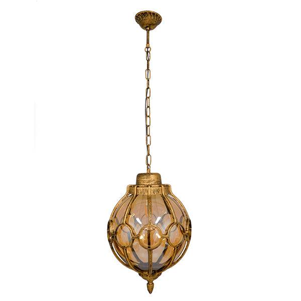 GloboStar® ETOILE 00987 Vintage Industrial Κρεμαστό Φωτιστικό Οροφής Μονόφωτο Μπρονζέ Χρυσό Μεταλλικό Πλέγμα με Μελί Γυαλί Φ28 x Υ38cm - ledmania.gr