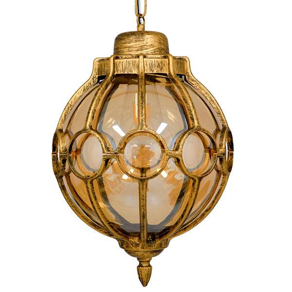 GloboStar® ETOILE 00987 Vintage Industrial Κρεμαστό Φωτιστικό Οροφής Μονόφωτο Μπρονζέ Χρυσό Μεταλλικό Πλέγμα με Μελί Γυαλί Φ28 x Υ38cm - ledmania.gr