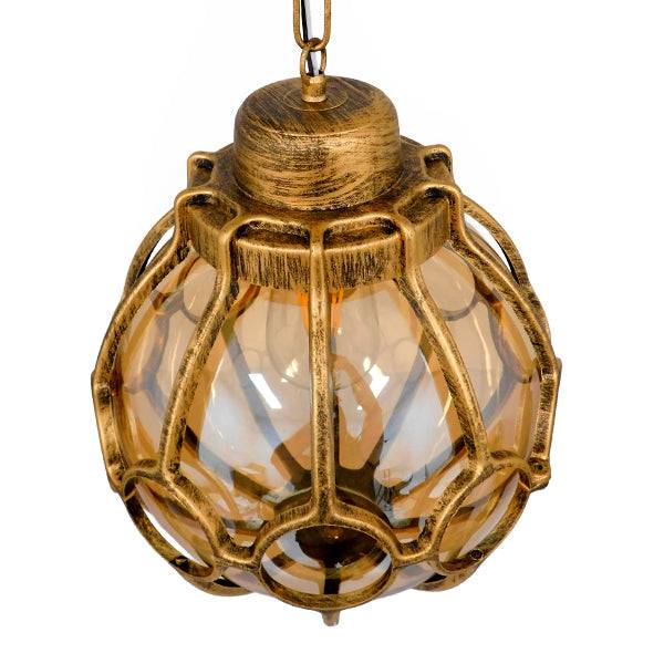GloboStar® ETOILE 00987 Vintage Industrial Κρεμαστό Φωτιστικό Οροφής Μονόφωτο Μπρονζέ Χρυσό Μεταλλικό Πλέγμα με Μελί Γυαλί Φ28 x Υ38cm - ledmania.gr