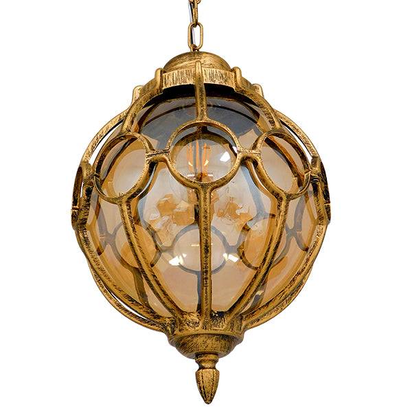 GloboStar® ETOILE 00987 Vintage Industrial Κρεμαστό Φωτιστικό Οροφής Μονόφωτο Μπρονζέ Χρυσό Μεταλλικό Πλέγμα με Μελί Γυαλί Φ28 x Υ38cm - ledmania.gr