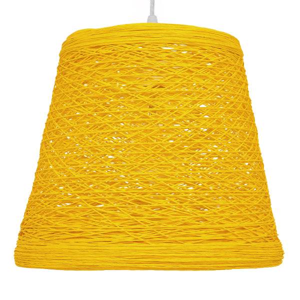 GloboStar® PLAYROOM 00998 Vintage Κρεμαστό Φωτιστικό Οροφής Μονόφωτο Κίτρινο Ξύλινο Ψάθινο Rattan Φ32 x Υ27cm - ledmania.gr