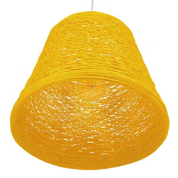 GloboStar® PLAYROOM 00998 Vintage Κρεμαστό Φωτιστικό Οροφής Μονόφωτο Κίτρινο Ξύλινο Ψάθινο Rattan Φ32 x Υ27cm - ledmania.gr