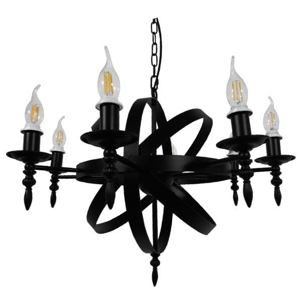 GloboStar® ESTELLE 01003 Vintage Industrial Κρεμαστό Φωτιστικό Οροφής Πολύφωτο Μαύρο Μεταλλικό Πολυέλαιος Φ65 x Y55cm - ledmania.gr