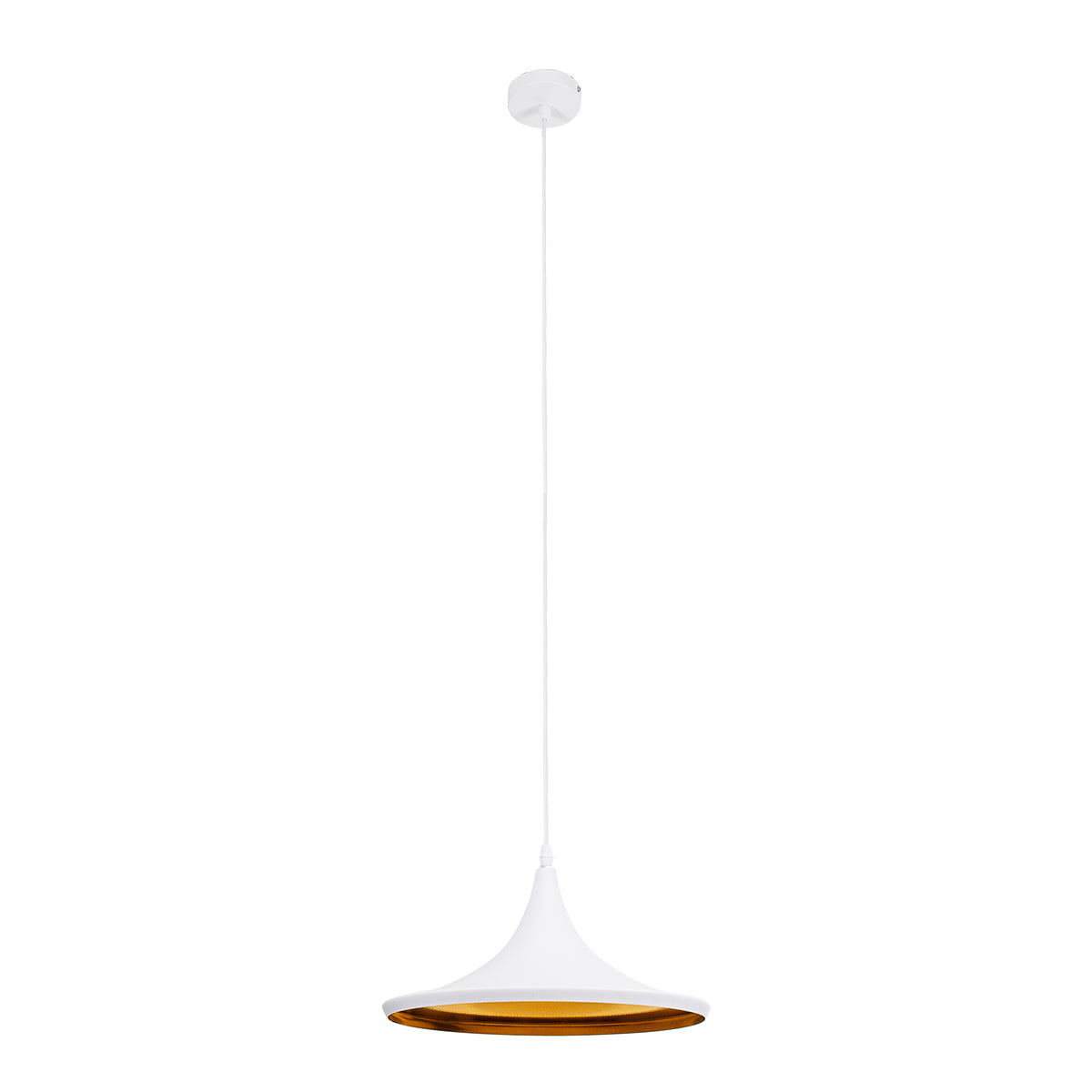 GloboStar® SHANGHAI WHITE 01026-B Μοντέρνο Κρεμαστό Φωτιστικό Οροφής Μονόφωτο 1 x E27 Λευκό Μεταλλικό Καμπάνα Φ37 x Υ17cm - ledmania.gr