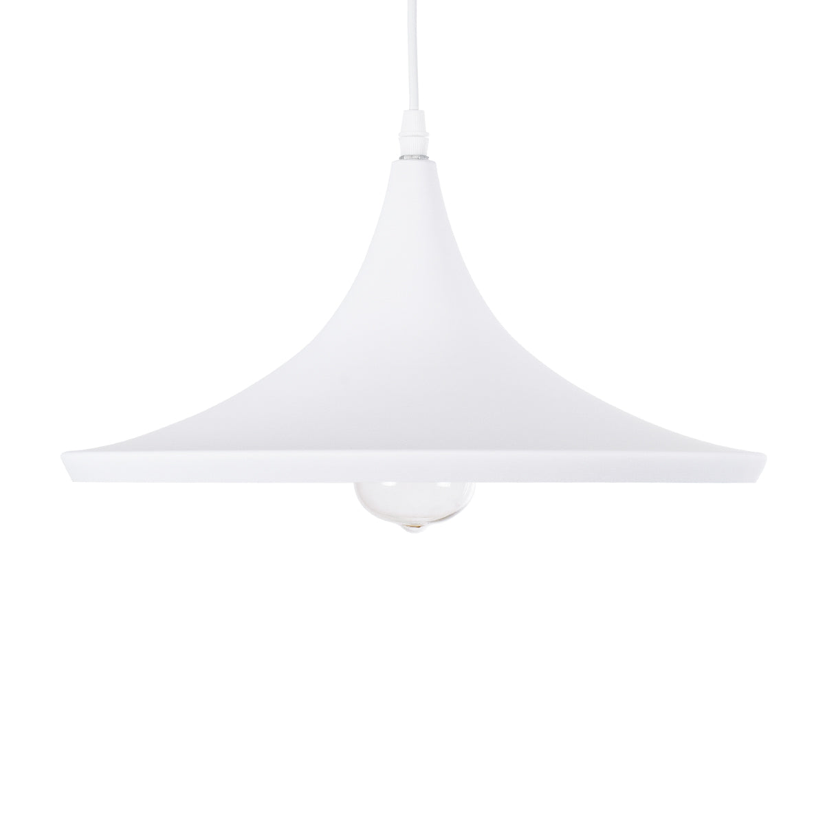 GloboStar® SHANGHAI WHITE 01026-B Μοντέρνο Κρεμαστό Φωτιστικό Οροφής Μονόφωτο 1 x E27 Λευκό Μεταλλικό Καμπάνα Φ37 x Υ17cm - ledmania.gr