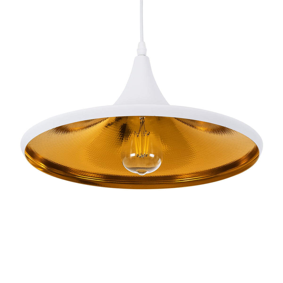 GloboStar® SHANGHAI WHITE 01026-B Μοντέρνο Κρεμαστό Φωτιστικό Οροφής Μονόφωτο 1 x E27 Λευκό Μεταλλικό Καμπάνα Φ37 x Υ17cm - ledmania.gr