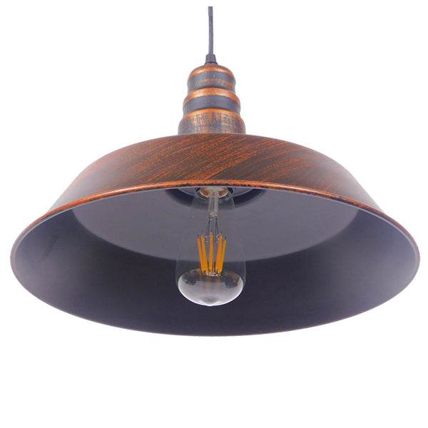 GloboStar® RAY 01046 Vintage Industrial Κρεμαστό Φωτιστικό Οροφής Μονόφωτο Καφέ Σκουριά Μεταλλικό Καμπάνα Φ36 x Y25cm - ledmania.gr