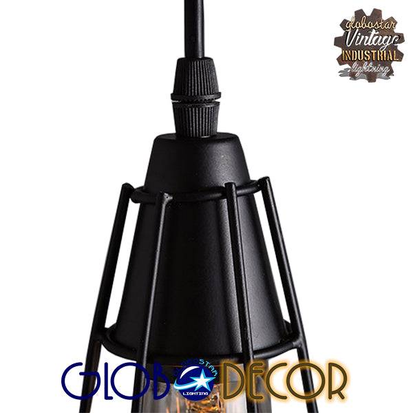 GloboStar® DROPS 01059 Vintage Industrial Κρεμαστό Φωτιστικό Οροφής Πολύφωτο Μαύρο Μεταλλικό Πλέγμα - ledmania.gr