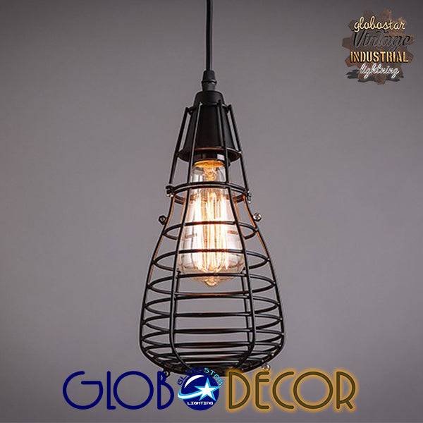 GloboStar® DROPS 01059 Vintage Industrial Κρεμαστό Φωτιστικό Οροφής Πολύφωτο Μαύρο Μεταλλικό Πλέγμα - ledmania.gr