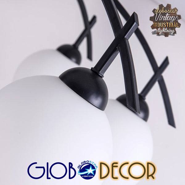 GloboStar® LUNA 01088 Μοντέρνο Φωτιστικό Οροφής Πολύφωτο Μαύρο Μεταλλικό με Λευκό Γυαλί Φ63 x Y39cm - ledmania.gr