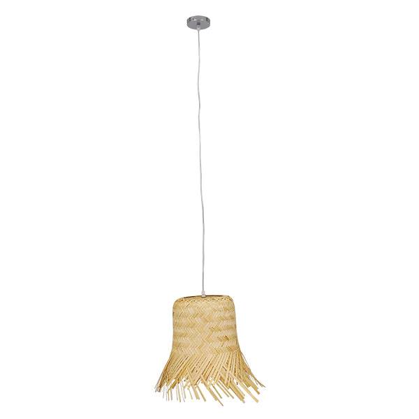 GloboStar® HAWAII 01103 Vintage Κρεμαστό Φωτιστικό Οροφής Μονόφωτο Μπέζ Ξύλινο Ψάθινο Bamboo Φ40 x Υ43cm - ledmania.gr