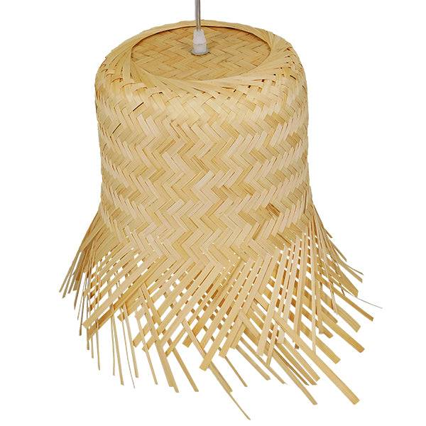 GloboStar® HAWAII 01103 Vintage Κρεμαστό Φωτιστικό Οροφής Μονόφωτο Μπέζ Ξύλινο Ψάθινο Bamboo Φ40 x Υ43cm - ledmania.gr