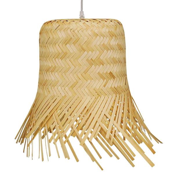 GloboStar® HAWAII 01103 Vintage Κρεμαστό Φωτιστικό Οροφής Μονόφωτο Μπέζ Ξύλινο Ψάθινο Bamboo Φ40 x Υ43cm - ledmania.gr