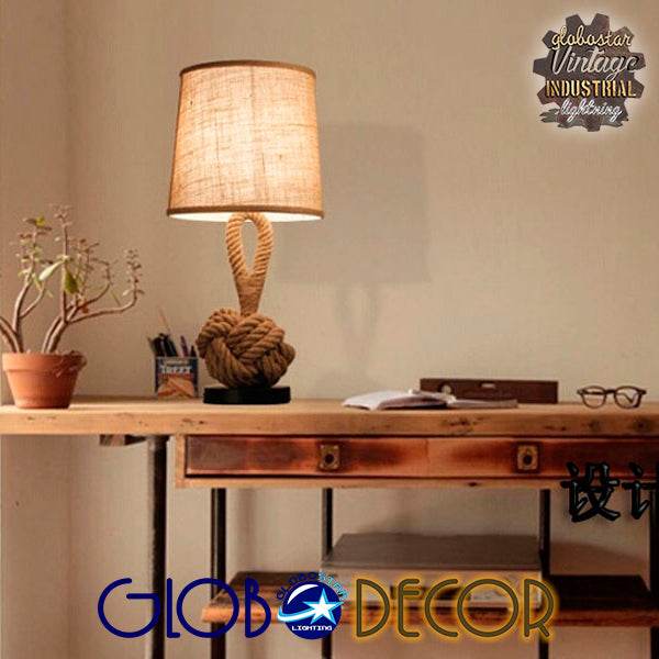 Vintage Επιτραπέζιο Φωτιστικό Πορτατίφ Μονόφωτο με Μπεζ Σχοινί και Καπέλο Φ29 GloboStar MONKEY FIST 01162 - ledmania.gr