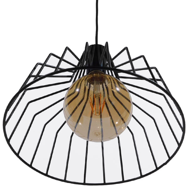 GloboStar® TERE 01165  Vintage Industrial Κρεμαστό Φωτιστικό Οροφής Μονόφωτο Μαύρο Μεταλλικό Πλέγμα Καμπάνα Φ30 x Y25cm - ledmania.gr