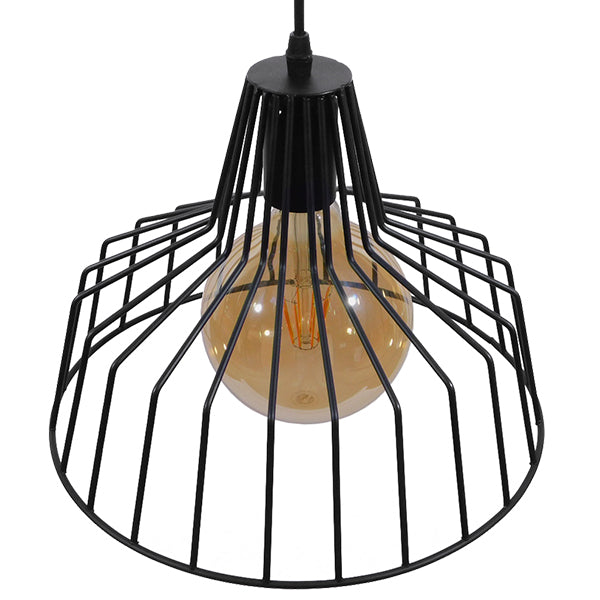 GloboStar® TERE 01165  Vintage Industrial Κρεμαστό Φωτιστικό Οροφής Μονόφωτο Μαύρο Μεταλλικό Πλέγμα Καμπάνα Φ30 x Y25cm - ledmania.gr