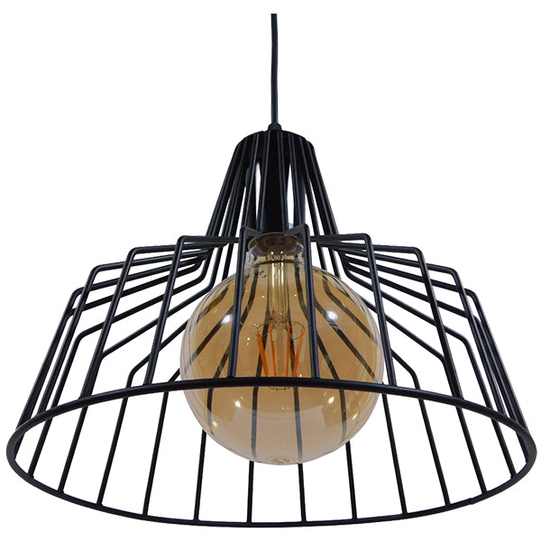 GloboStar® TERE 01165  Vintage Industrial Κρεμαστό Φωτιστικό Οροφής Μονόφωτο Μαύρο Μεταλλικό Πλέγμα Καμπάνα Φ30 x Y25cm - ledmania.gr