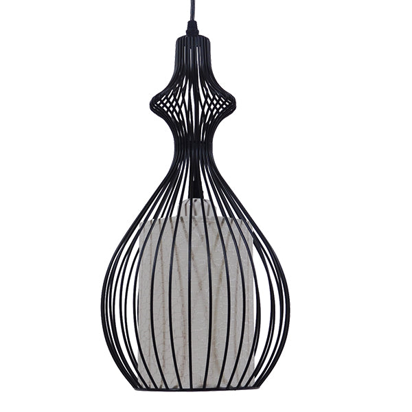 GloboStar® THYDA 01197 Μοντέρνο Κρεμαστό Φωτιστικό Οροφής Μονόφωτο Μαύρο Μεταλλικό Πλέγμα με Υφασμάτινο Εσωτερικό Καπέλο Φ21 x Y40cm - ledmania.gr