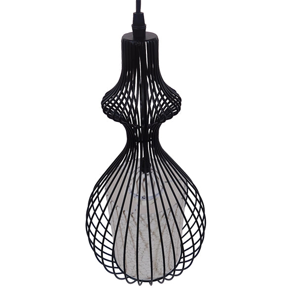 GloboStar® THYDA 01197 Μοντέρνο Κρεμαστό Φωτιστικό Οροφής Μονόφωτο Μαύρο Μεταλλικό Πλέγμα με Υφασμάτινο Εσωτερικό Καπέλο Φ21 x Y40cm - ledmania.gr