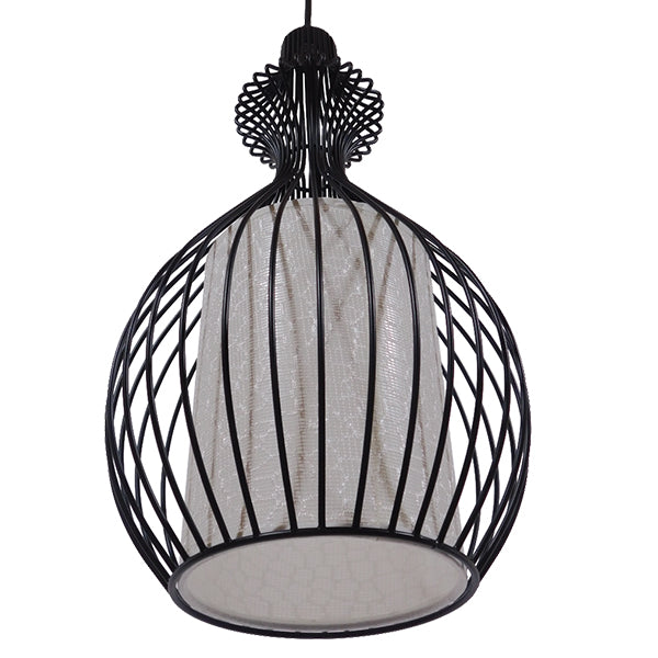 GloboStar® THYDA 01197 Μοντέρνο Κρεμαστό Φωτιστικό Οροφής Μονόφωτο Μαύρο Μεταλλικό Πλέγμα με Υφασμάτινο Εσωτερικό Καπέλο Φ21 x Y40cm - ledmania.gr