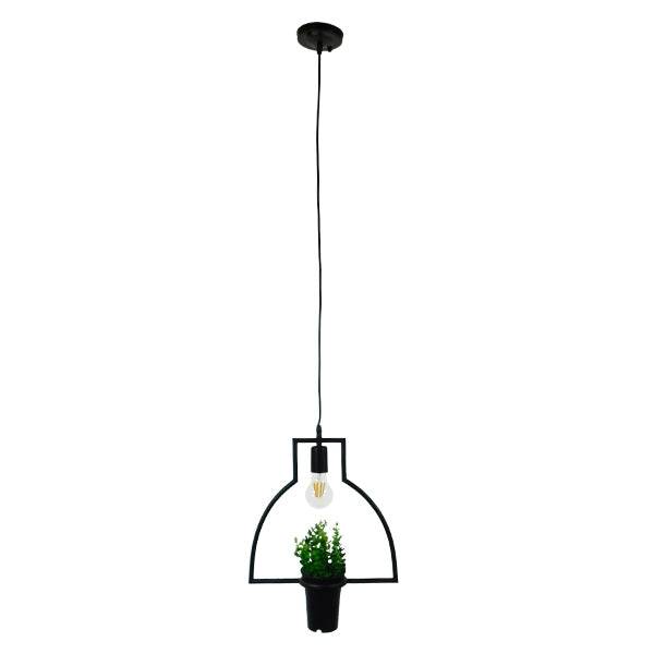 GloboStar® FLOWERPOT 10001209 Μοντέρνο Κρεμαστό Φωτιστικό Οροφής Μονόφωτο Μαύρο Μεταλλικό με Διακοσμητικό Φυτό Φ34 x Y34cm - ledmania.gr