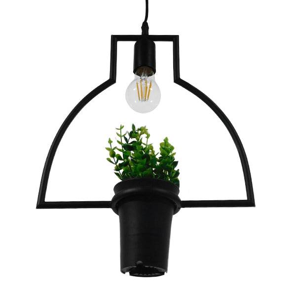 GloboStar® FLOWERPOT 10001209 Μοντέρνο Κρεμαστό Φωτιστικό Οροφής Μονόφωτο Μαύρο Μεταλλικό με Διακοσμητικό Φυτό Φ34 x Y34cm - ledmania.gr