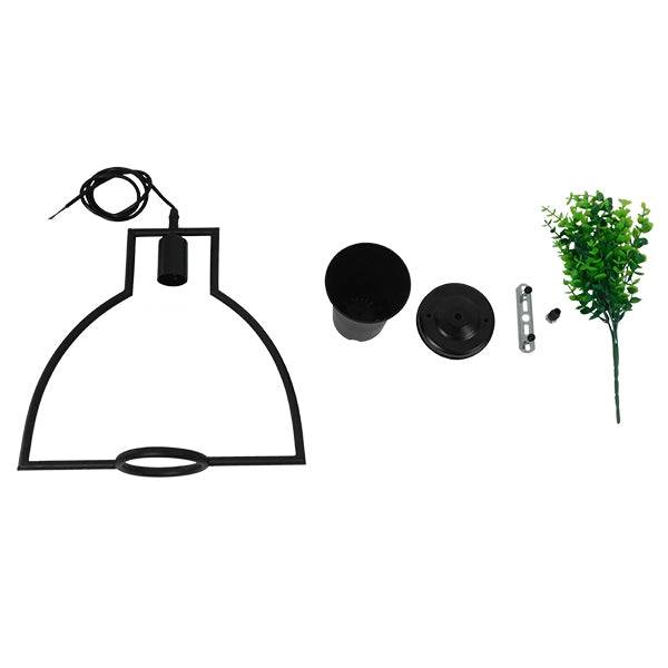 GloboStar® FLOWERPOT 10001209 Μοντέρνο Κρεμαστό Φωτιστικό Οροφής Μονόφωτο Μαύρο Μεταλλικό με Διακοσμητικό Φυτό Φ34 x Y34cm - ledmania.gr