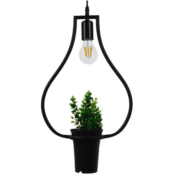 GloboStar® FLOWERPOT 10001210 Μοντέρνο Κρεμαστό Φωτιστικό Οροφής Μονόφωτο Μαύρο Μεταλλικό με Διακοσμητικό Φυτό Φ27 x Y40cm - ledmania.gr