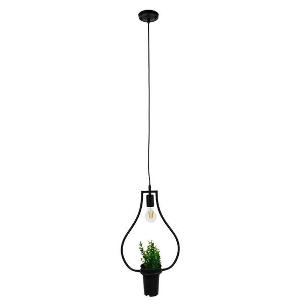 GloboStar® FLOWERPOT 10001210 Μοντέρνο Κρεμαστό Φωτιστικό Οροφής Μονόφωτο Μαύρο Μεταλλικό με Διακοσμητικό Φυτό Φ27 x Y40cm - ledmania.gr