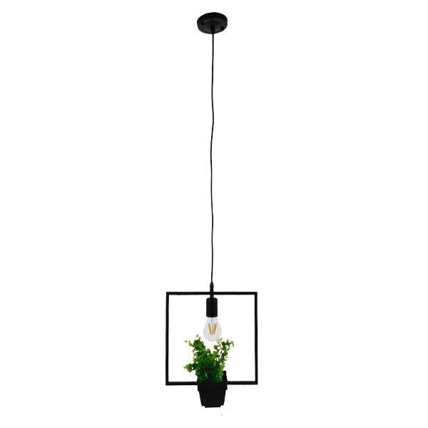 GloboStar® FLOWERPOT 10001211 Μοντέρνο Κρεμαστό Φωτιστικό Οροφής Μονόφωτο Μαύρο Μεταλλικό με Διακοσμητικό Φυτό Φ30 x Y30cm - ledmania.gr