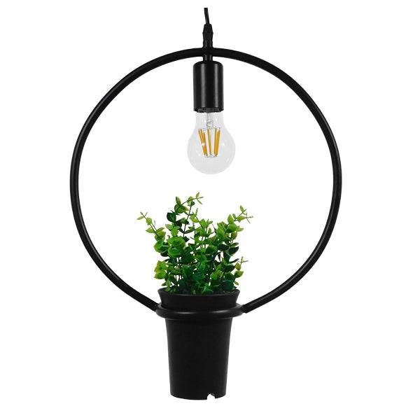 GloboStar® FLOWERPOT 10001212 Μοντέρνο Κρεμαστό Φωτιστικό Οροφής Μονόφωτο Μαύρο Μεταλλικό με Διακοσμητικό Φυτό Φ30 x Y30cm - ledmania.gr