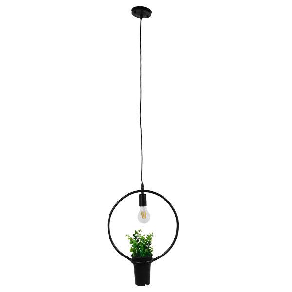 GloboStar® CELOSIA 01212 Μοντέρνο Κρεμαστό Φωτιστικό Οροφής Μονόφωτο Μαύρο Μεταλλικό Flowerpot Φ30 x Y30cm - ledmania.gr