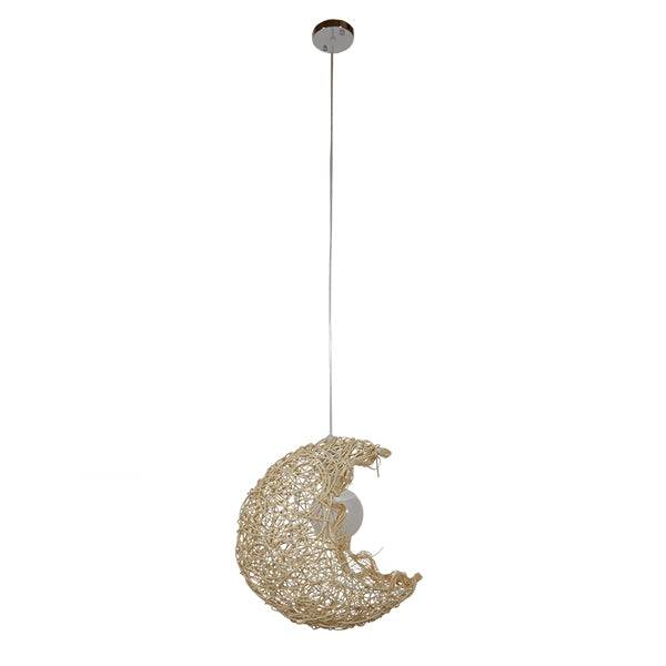 GloboStar® CRESCENT 01222 Vintage Κρεμαστό Φωτιστικό Οροφής Μονόφωτο Μπεζ Ξύλινο Ψάθινο Rattan Μ20 x Π20 x Υ35cm - ledmania.gr