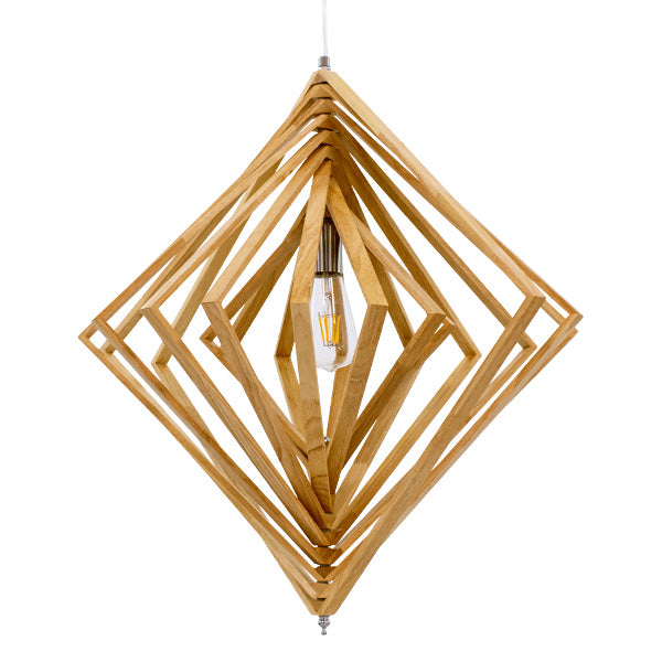 GloboStar® OCTAVE 01431 Μοντέρνο Κρεμαστό Φωτιστικό Οροφής Μονόφωτο Μπεζ Ξύλινο Μ64 x Π64 x Y66cm - ledmania.gr