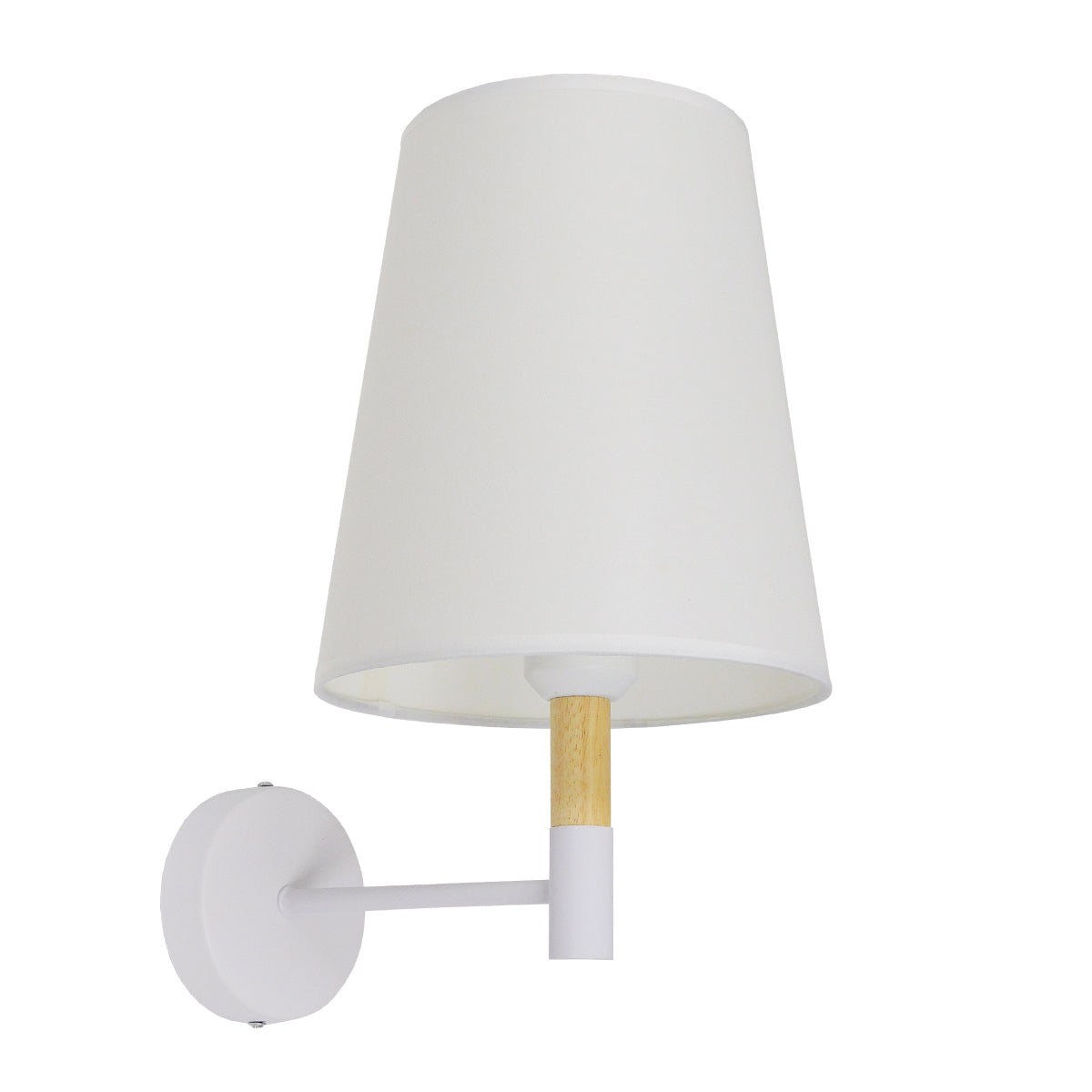 GloboStar® LYDFORD 01433 Μοντέρνο Φωτιστικό Τοίχου Απλίκα Μονόφωτο Λευκό με Μπέζ Ξύλο Μεταλλικό Φ20 x Y36cm - ledmania.gr