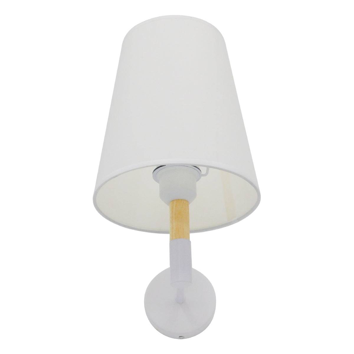 GloboStar® LYDFORD 01433 Μοντέρνο Φωτιστικό Τοίχου Απλίκα Μονόφωτο Λευκό με Μπέζ Ξύλο Μεταλλικό Φ20 x Y36cm - ledmania.gr