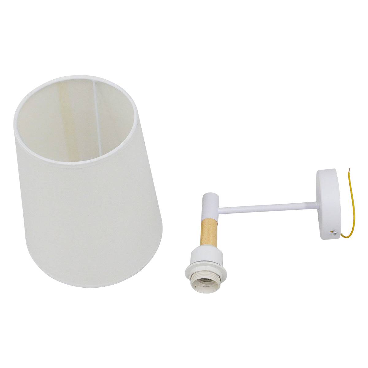 GloboStar® LYDFORD 01433 Μοντέρνο Φωτιστικό Τοίχου Απλίκα Μονόφωτο Λευκό με Μπέζ Ξύλο Μεταλλικό Φ20 x Y36cm - ledmania.gr