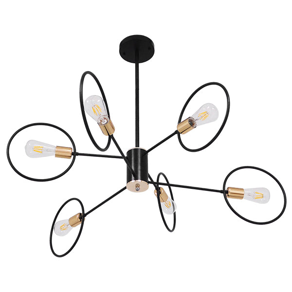 GloboStar® NEXUS 01446 Μοντέρνο Industrial Φωτιστικό Οροφής Πολύφωτο Μαύρο με Χρυσές Λεπτομέρειες Μεταλλικό Φ46 x Y74cm - ledmania.gr