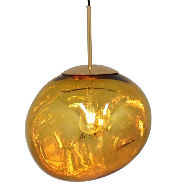 GloboStar® DIXAR 01466 Μοντέρνο Κρεμαστό Φωτιστικό Οροφής Μονόφωτο Γυάλινο Χρυσό Φ36 x Υ45cm - ledmania.gr