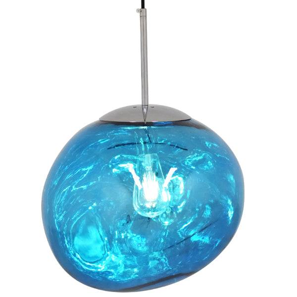 GloboStar® DIXAR BLUE 01467 Μοντέρνο Κρεμαστό Φωτιστικό Οροφής Μονόφωτο Γυάλινο Μπλε Φ36 x Υ45cm - ledmania.gr
