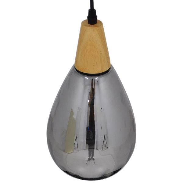 GloboStar® NOAH 01489 Μοντέρνο Κρεμαστό Φωτιστικό Οροφής Μονόφωτο Γυάλινο με Ξύλο Μαύρο Φιμέ Νίκελ Φ16 x Υ30cm - ledmania.gr