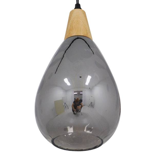 GloboStar® NOAH 01489 Μοντέρνο Κρεμαστό Φωτιστικό Οροφής Μονόφωτο Γυάλινο με Ξύλο Μαύρο Φιμέ Νίκελ Φ16 x Υ30cm - ledmania.gr