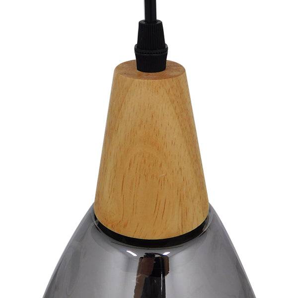 GloboStar® NOAH 01489 Μοντέρνο Κρεμαστό Φωτιστικό Οροφής Μονόφωτο Γυάλινο με Ξύλο Μαύρο Φιμέ Νίκελ Φ16 x Υ30cm - ledmania.gr
