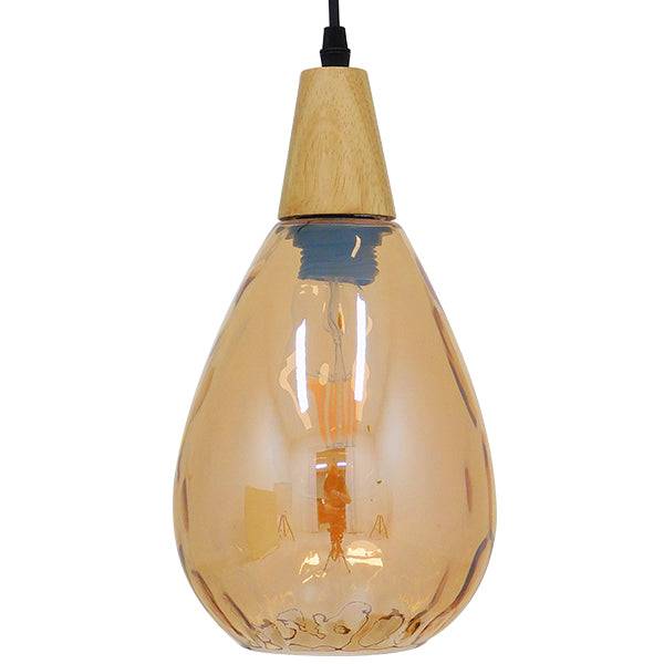 GloboStar® NOAH 01490 Μοντέρνο Κρεμαστό Φωτιστικό Οροφής Μονόφωτο Γυάλινο με Ξύλο Μελί Φ16 x Υ30cm - ledmania.gr