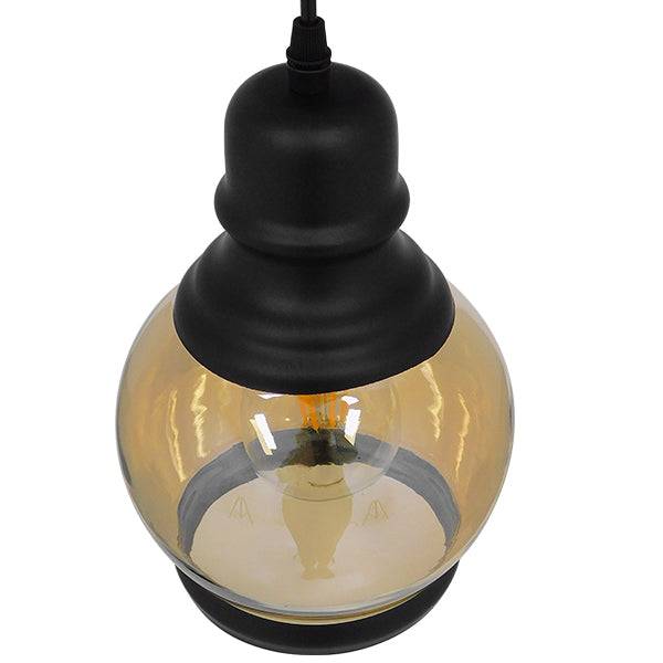 GloboStar® OLIVER 01505 Vintage Κρεμαστό Φωτιστικό Οροφής Μονόφωτο Μαύρο Γυάλινο Μελί Διάφανο Φ16 x Υ25cm - ledmania.gr
